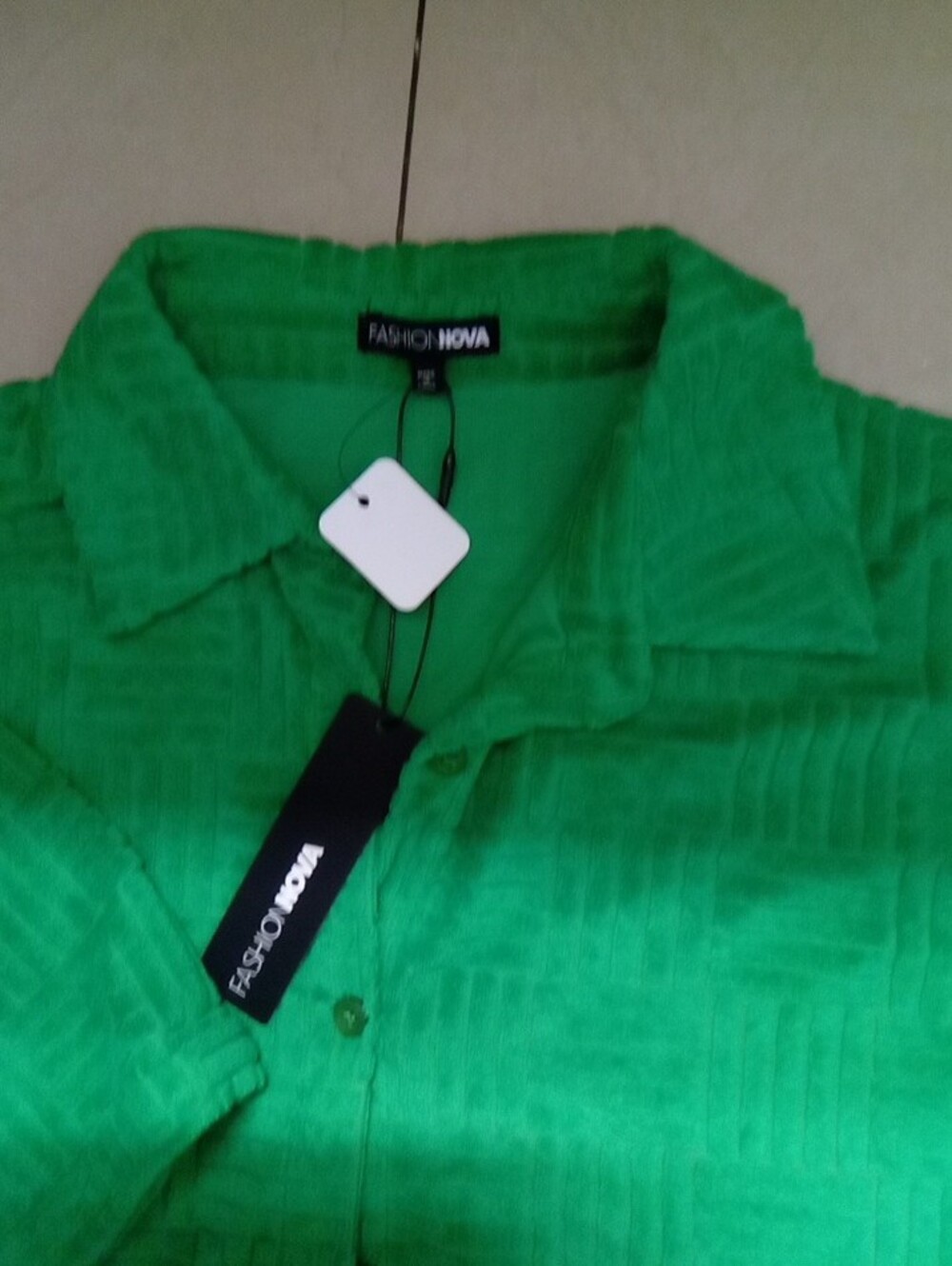 Fashion Nova Green Textured Button-Up Top - Picture 2 of 2